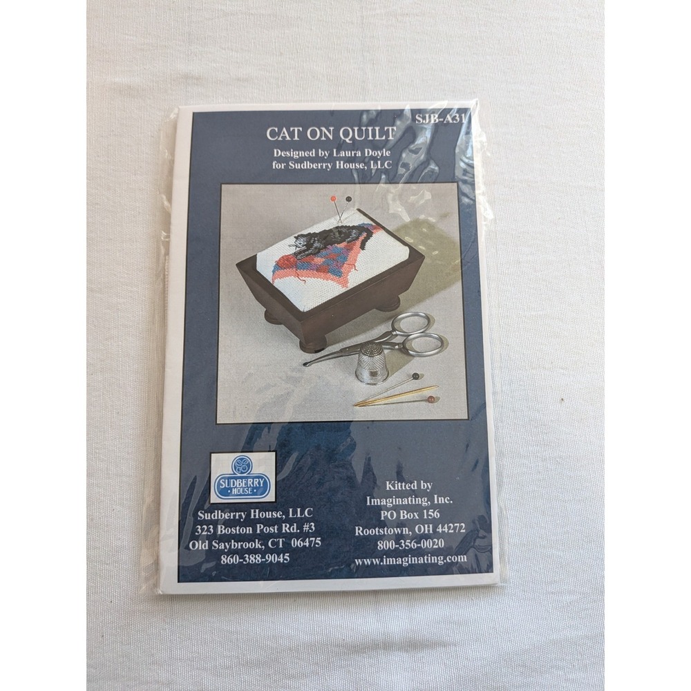 Sudberry House Cross Stitch Kit craft White New Cat On Quilt SJB-A31 Laura D